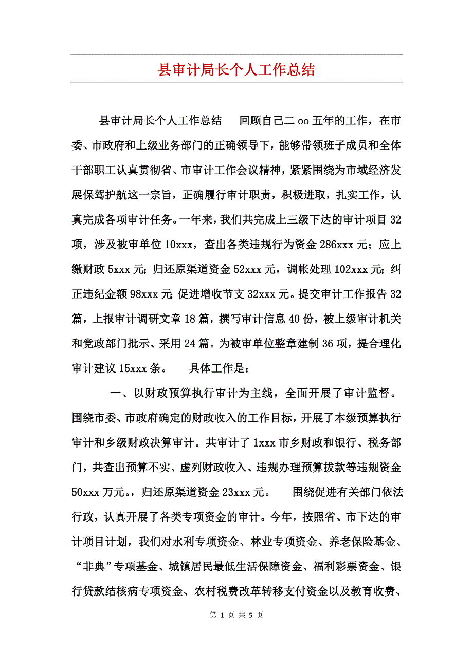 县审计局长个人工作总结_第1页