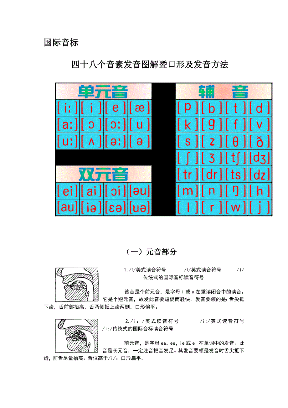 四十八个音素发音图解暨口形及发音方法_第1页