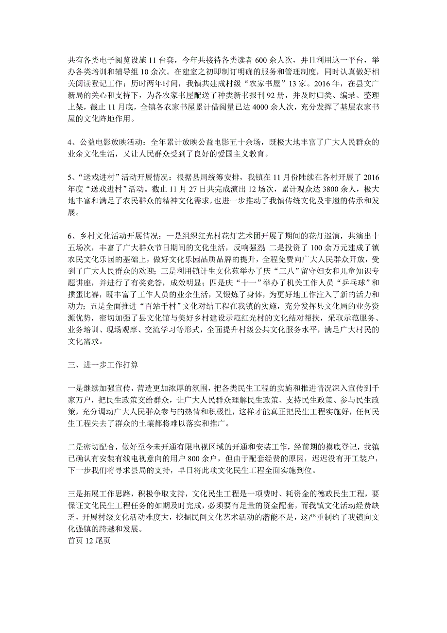 2016年最新乡镇年度文化民生工程工作总结_第2页