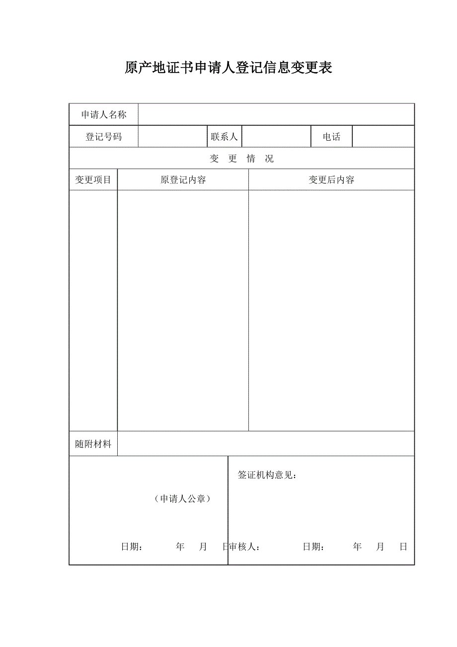 原产地证书申请人登记信息变更表_第1页