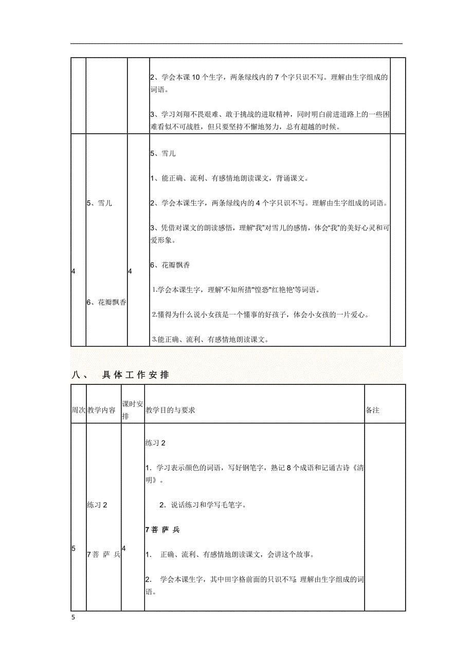 2013年苏教版春季学期小学三年级语文下学期教学计划_第5页