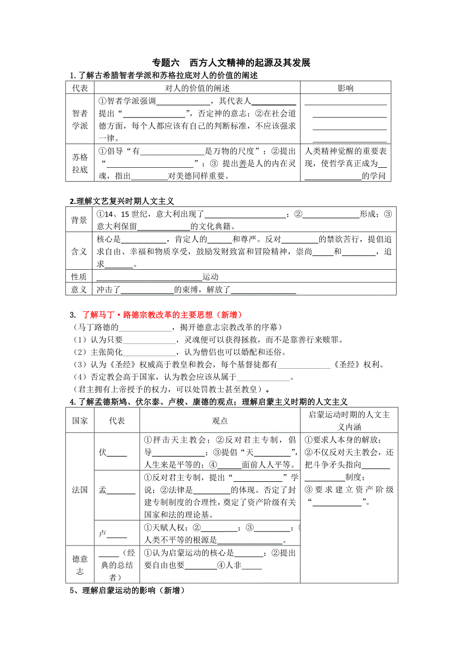 2014高考历史考点专题提练《文化史》专题六西方人文精神的起源及其发展_第1页