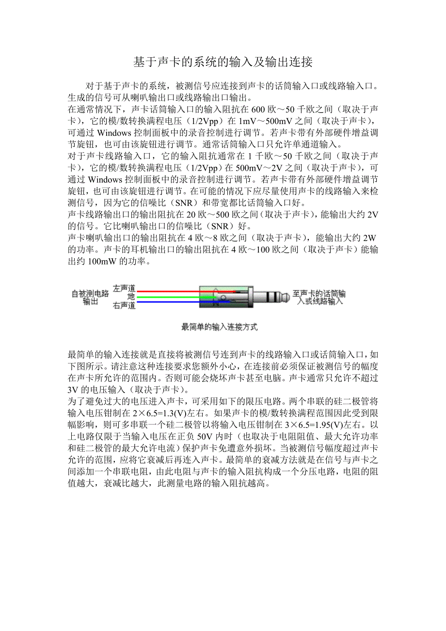 基于声卡的系统的输入及输出连接_第1页