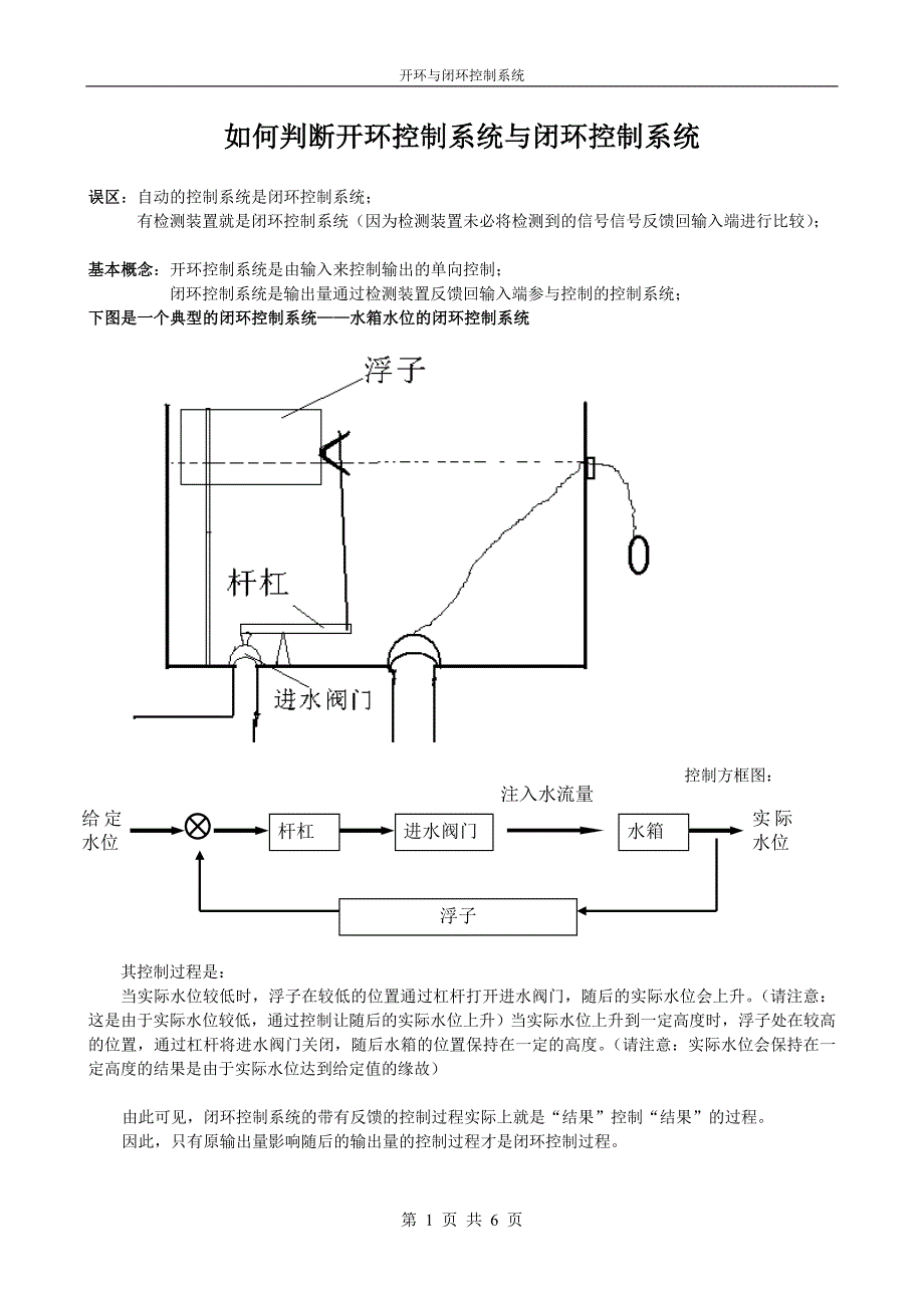 如何判断开环控制系统与闭环控制系统(给学生用)_第1页