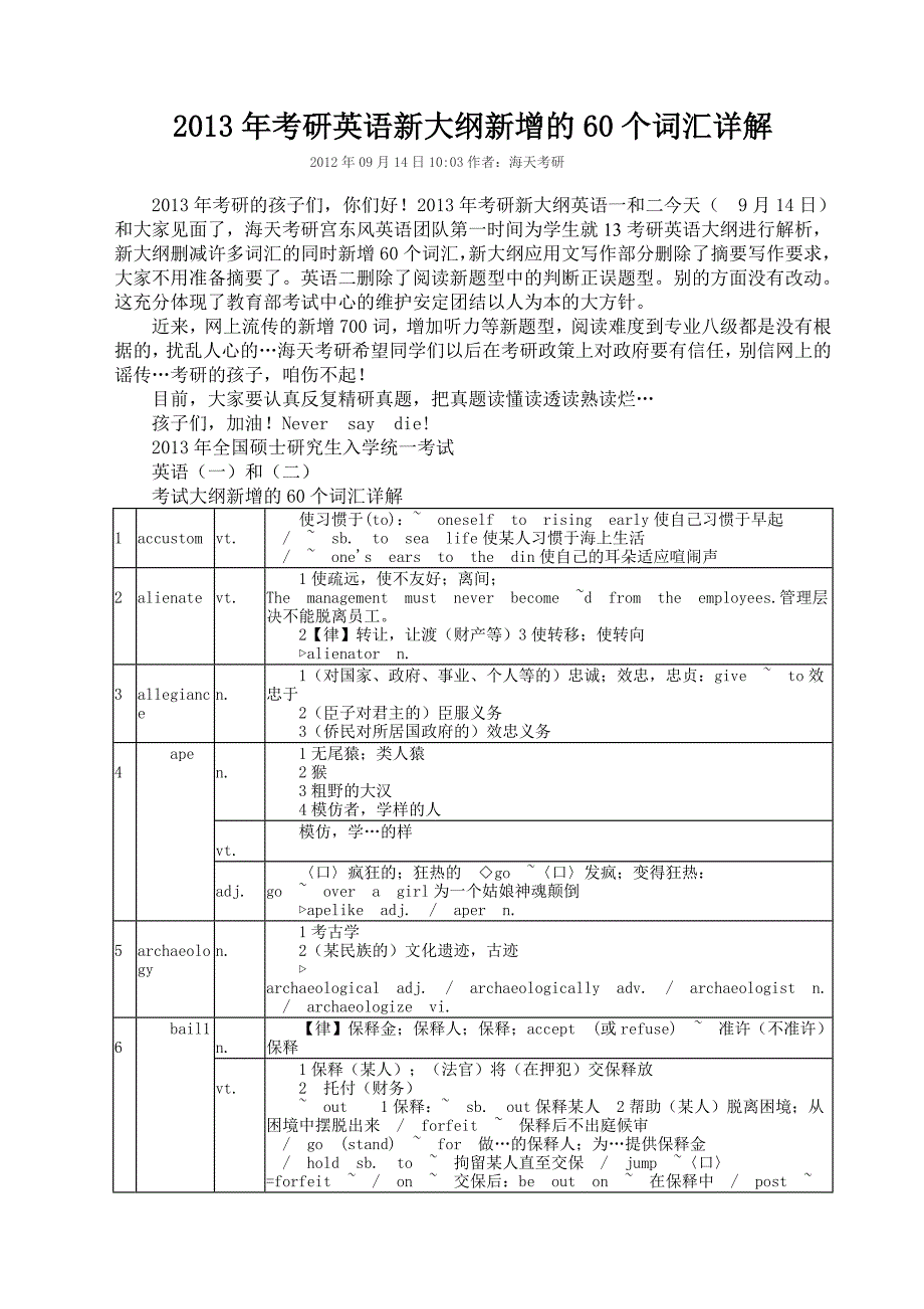 2013年考研英语新大纲新增的60个词汇详解_第1页