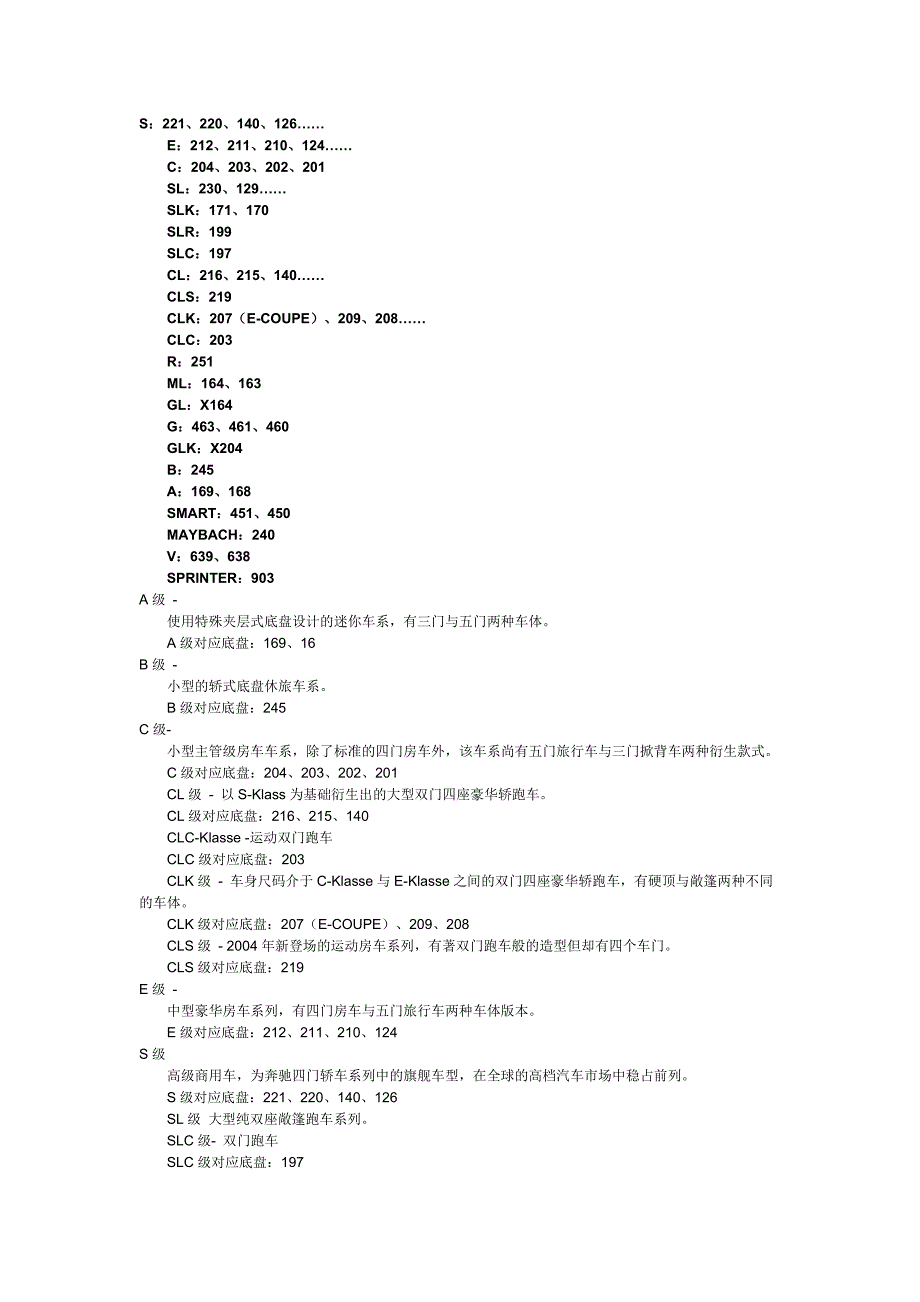 最新奔驰车底盘型号车型_第1页
