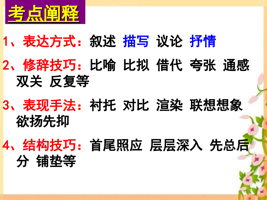 2012届高考语文复习课件：鉴赏古诗词表达技巧(人教版)_第4页