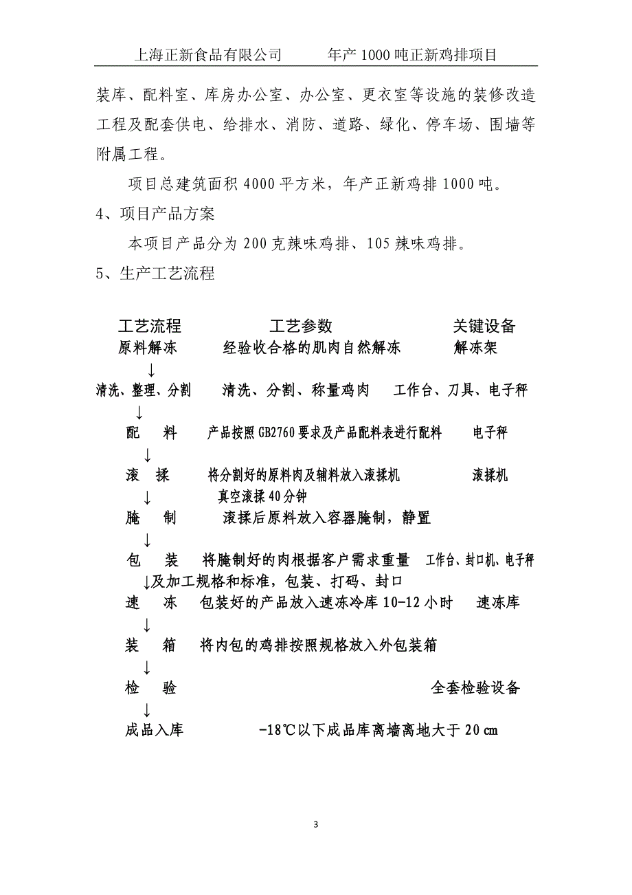 上海正新食品有限公司年产1000吨正新鸡排项目项目建议书_第3页