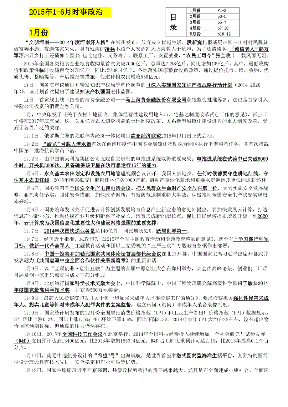 2015年上半年时事政治热点最新最全_第1页