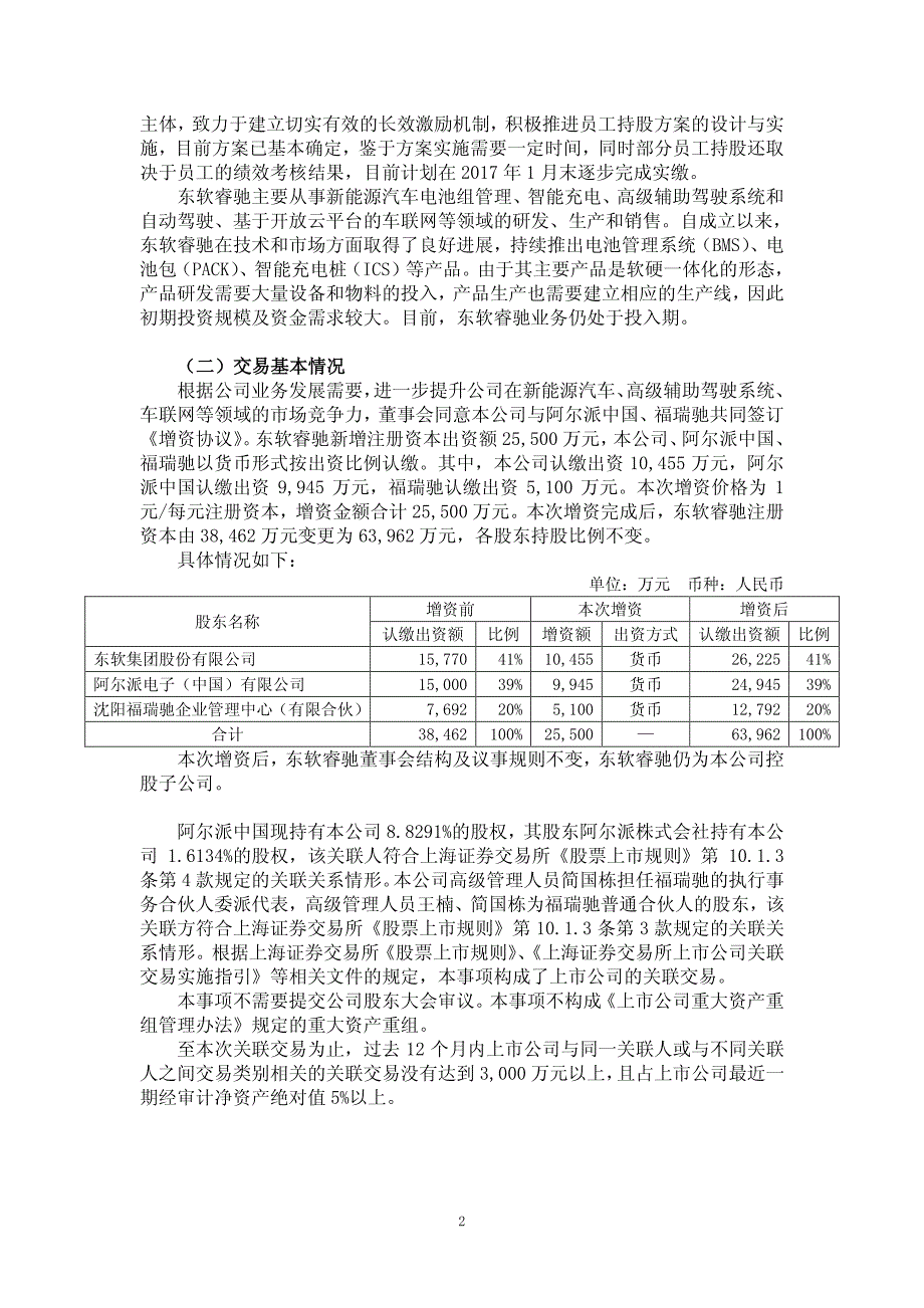 东软集团股份有限公司关于对东软睿驰汽车技术（上海）有限_第2页