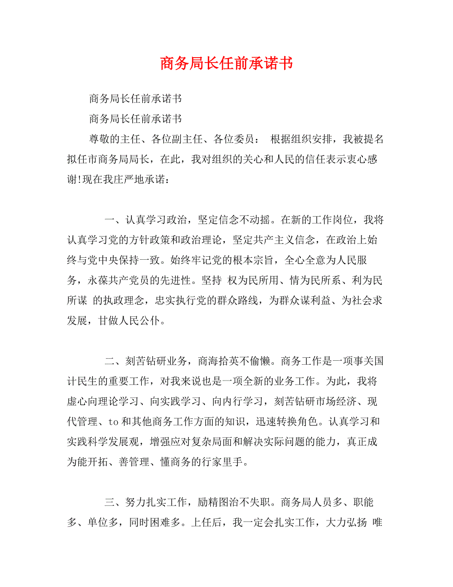 商务局长任前承诺书_第1页