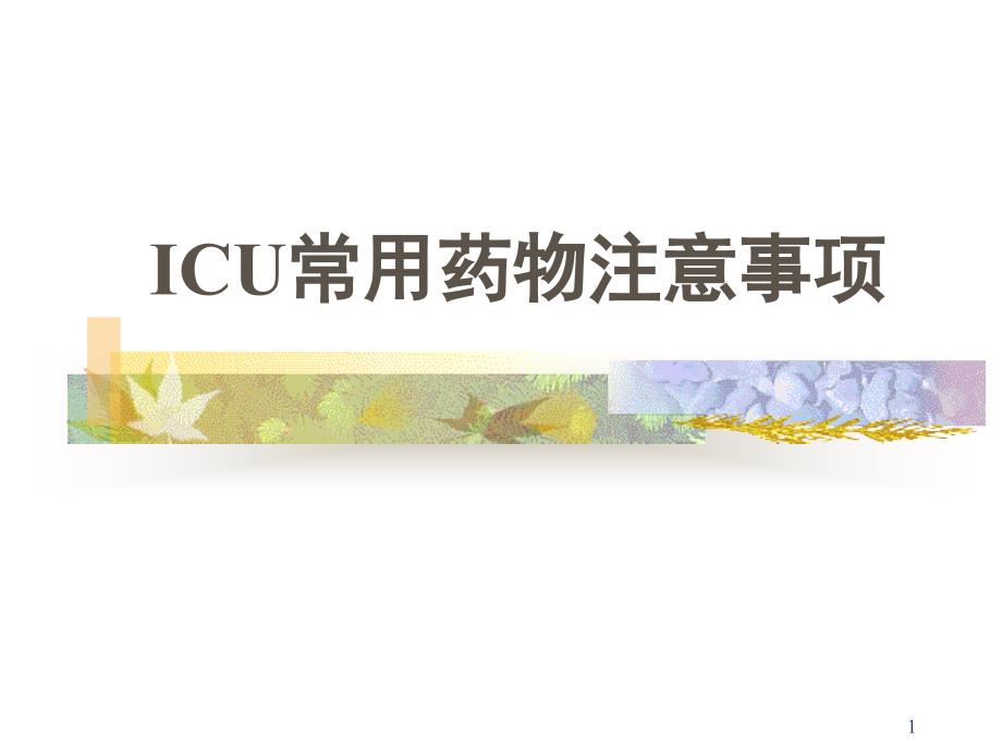 ICU常用药物使用注意事项PPT演示课件_第1页