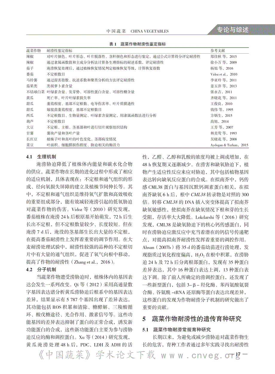 蔬菜作物耐涝性研究进展_第4页