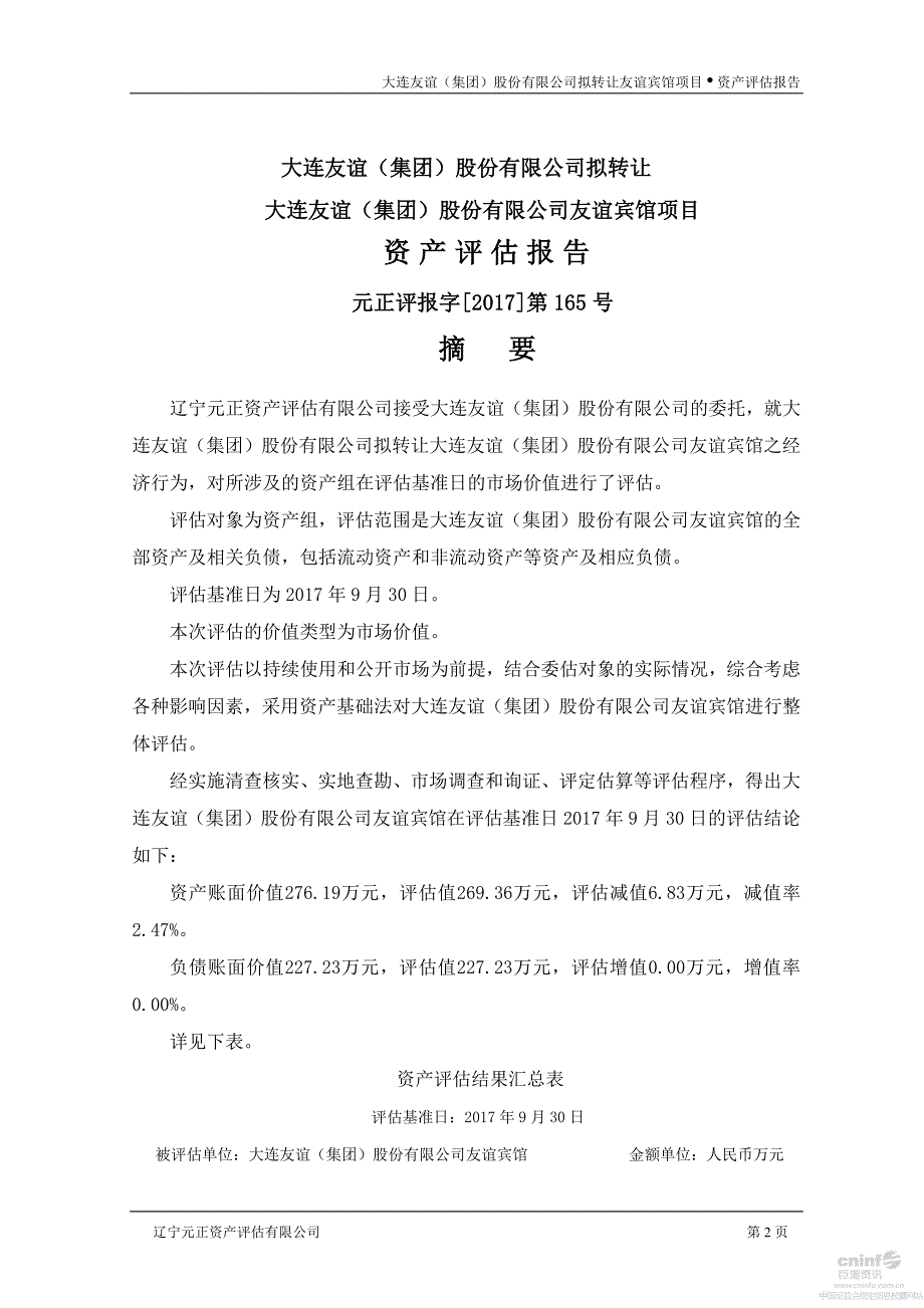 大连友谊：拟转让公司友谊宾馆项目资产评估报告_第4页