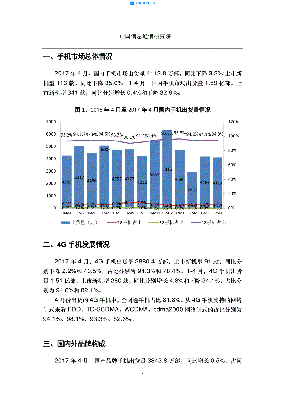 【中国信通院】2017年4月国内手机市场运行分析报告_第2页