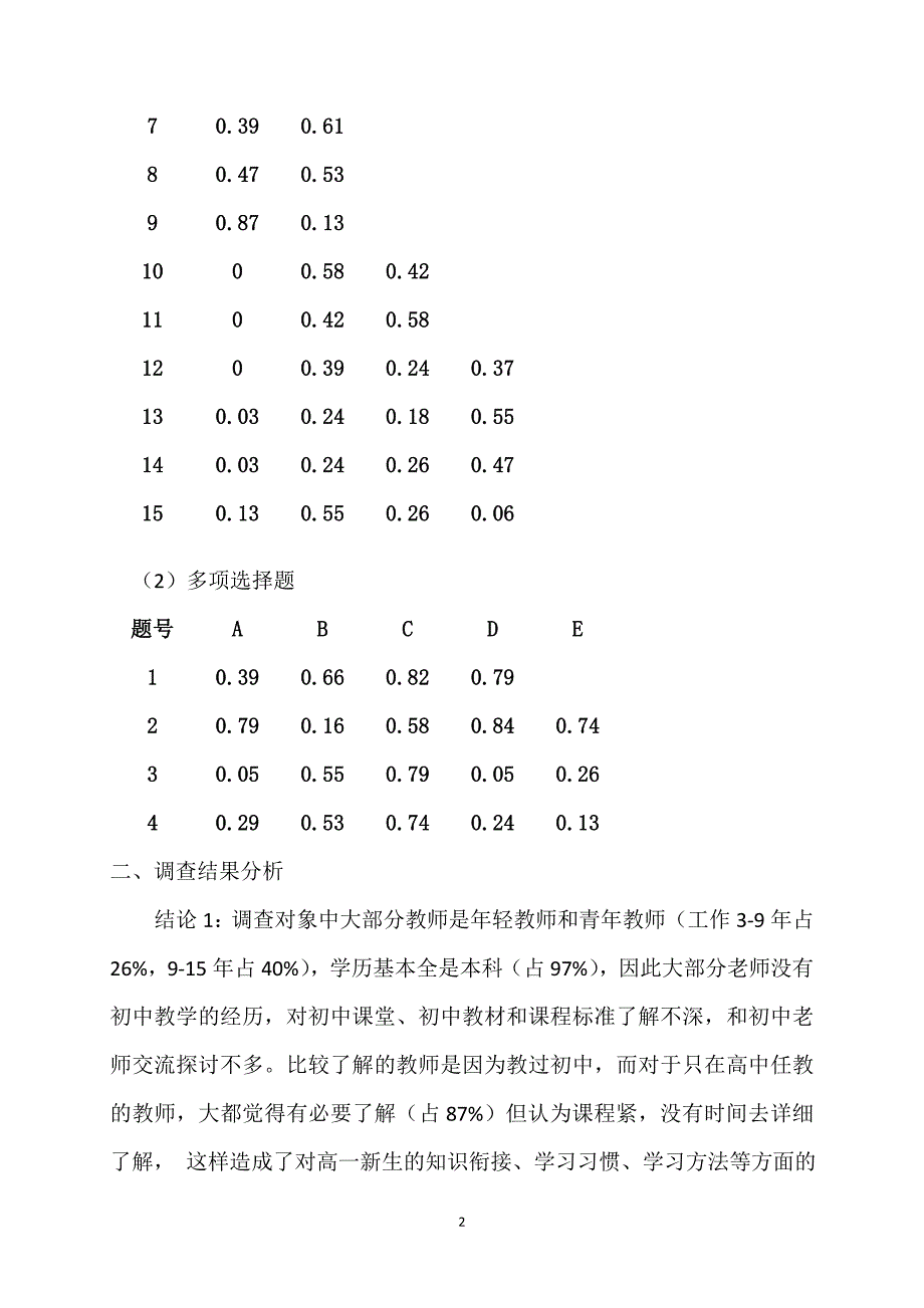 关于初高中数学教学的过渡问题的教师调查——对教师问卷调查的分析_第2页