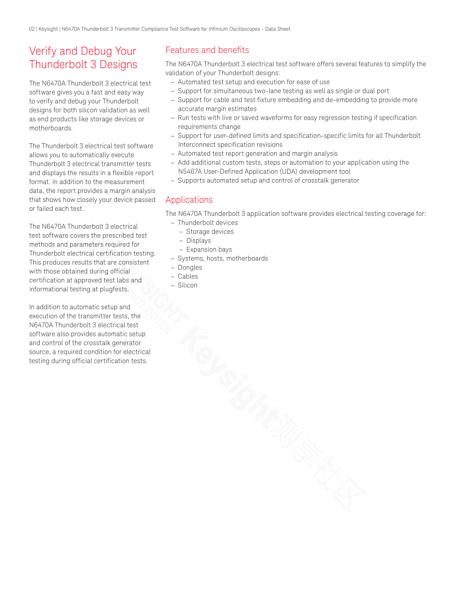 Thunderbolt 3 Transmitter Compliance TestSoftware for Infiniium Oscilloscopes_第2页