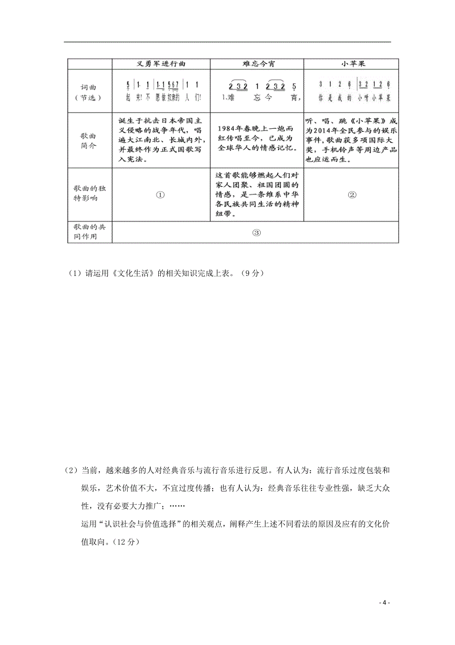 江西省2015届高三政治下学期优生考前检测试题(2)_第4页