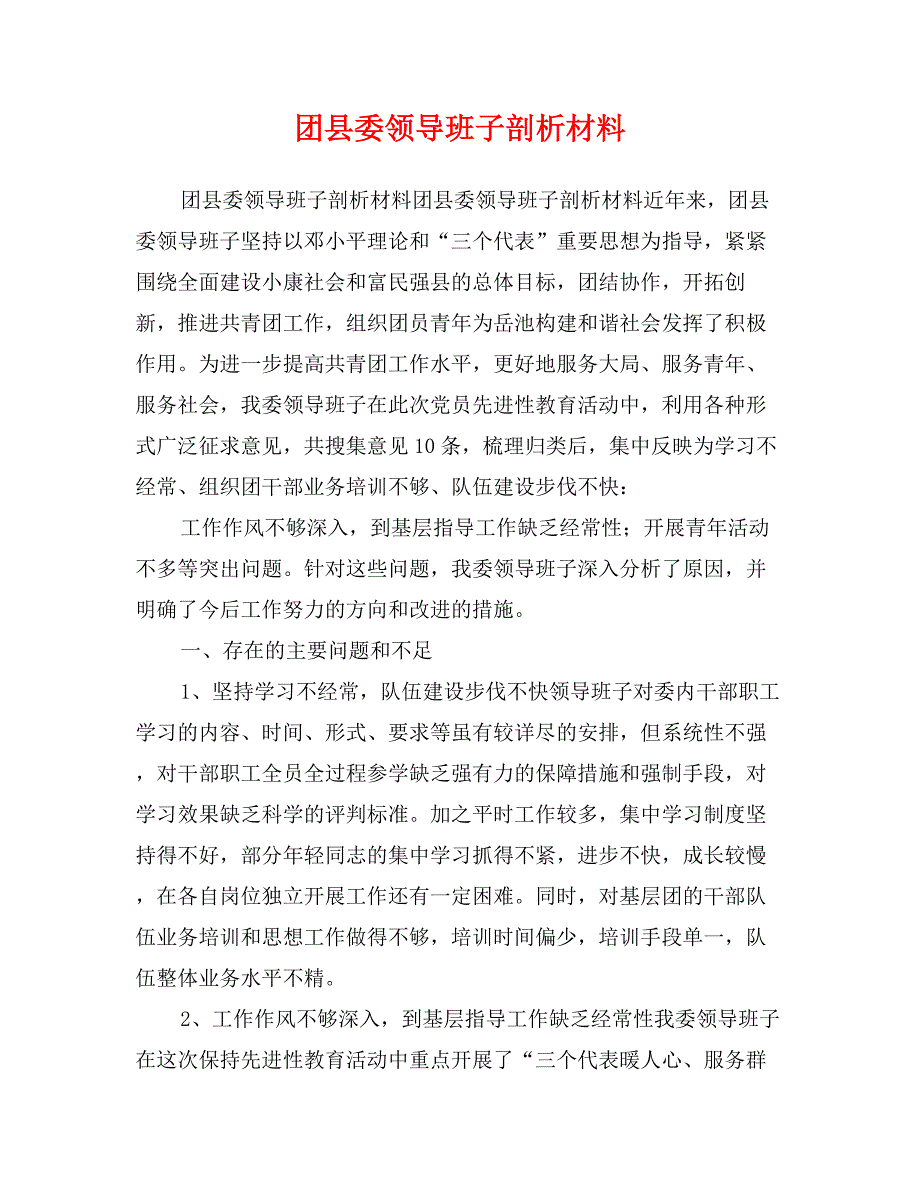 团县委领导班子剖析材料_第1页
