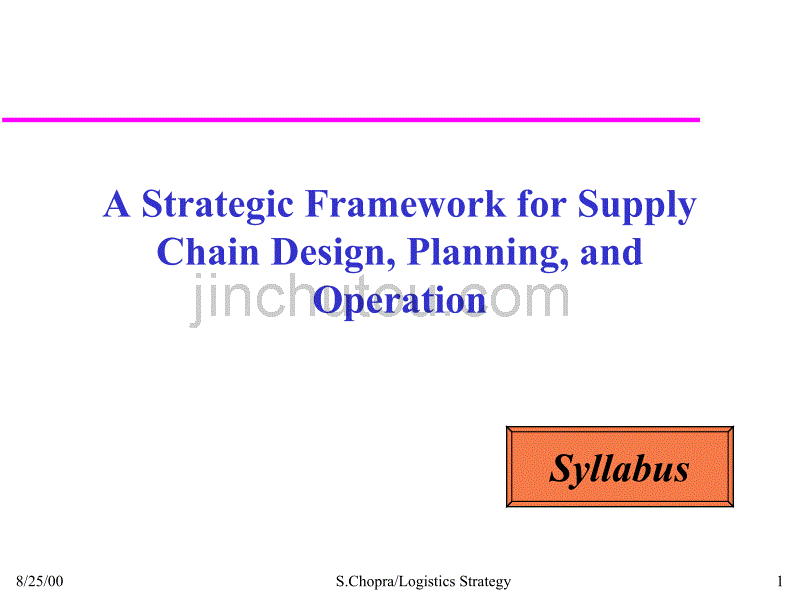 A Strategic Framework for Supply Chain Design, Planning, and Operation   全套课件_第1页