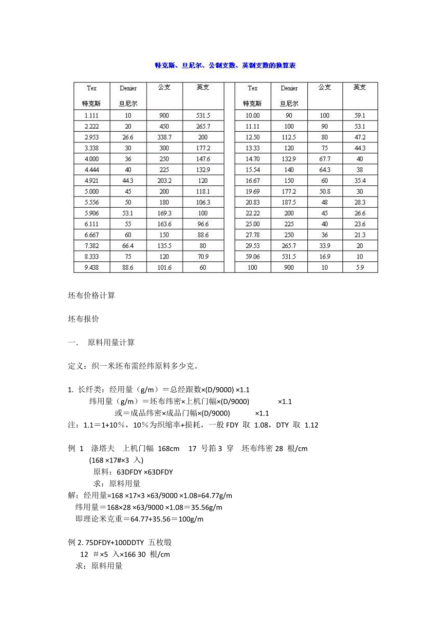 纱支换算以及纺织品报价_第2页