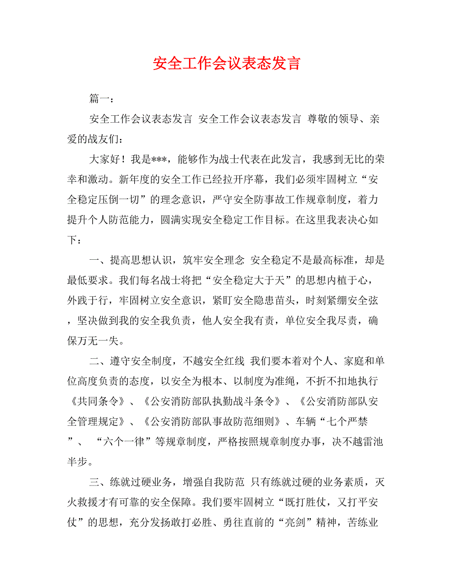 安全工作会议表态发言_第1页