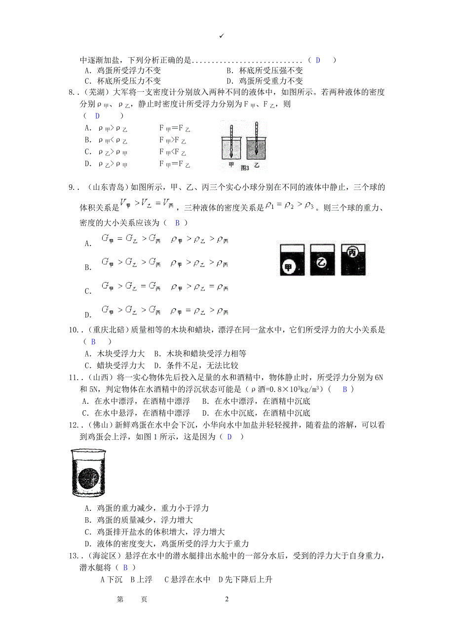 中考物理试题汇编《浮力》_第2页