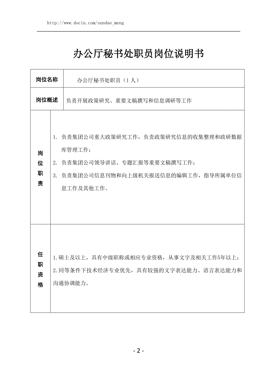 【企业】集团公司各部门岗位说明书范本汇总_第2页