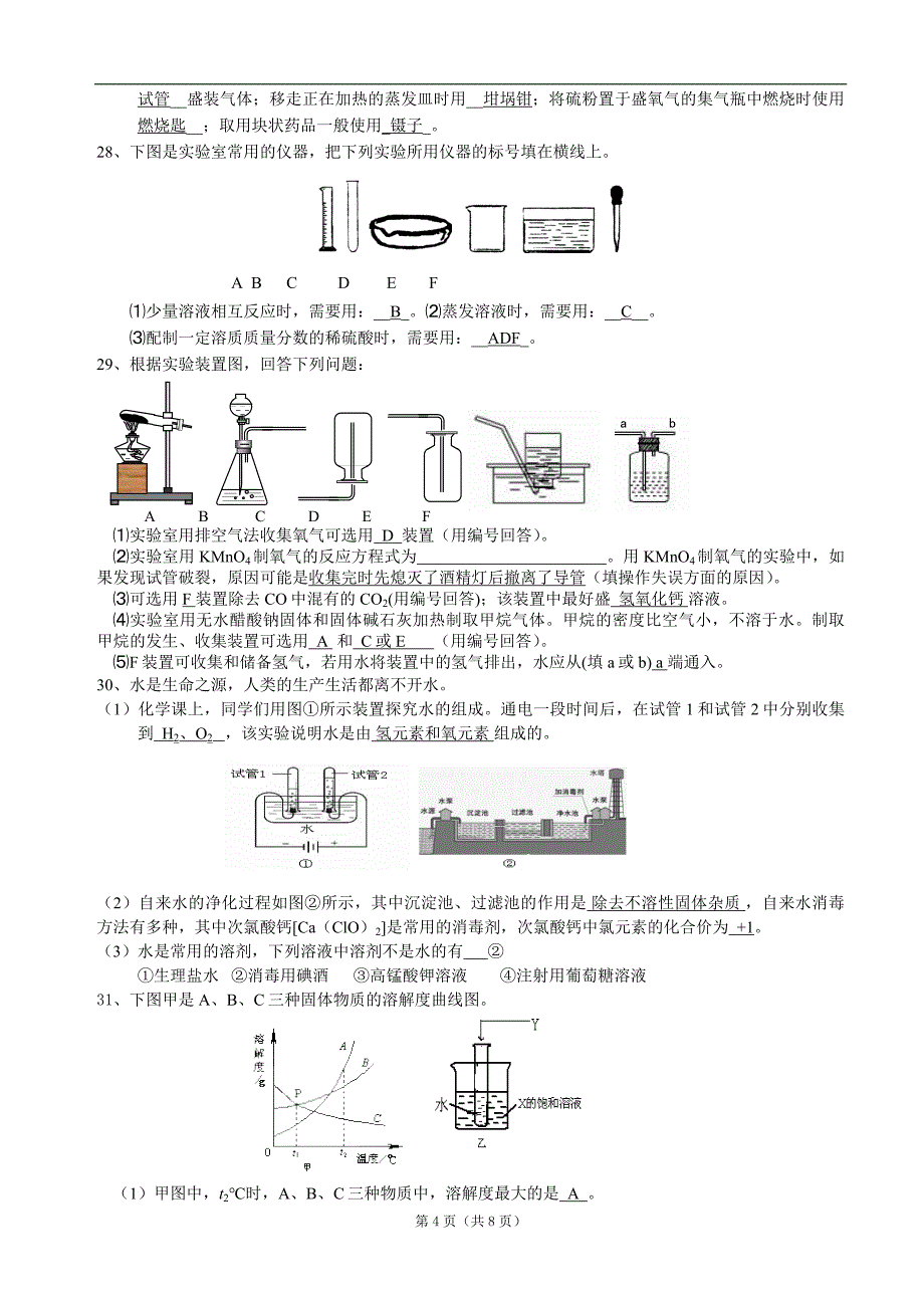 人教版中考化学总复习试题　全册_第4页