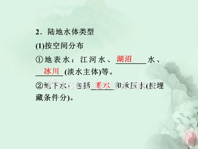 2013年高考地理总复习第14讲陆地水与水循环、生物与土壤课件新人教版_第3页