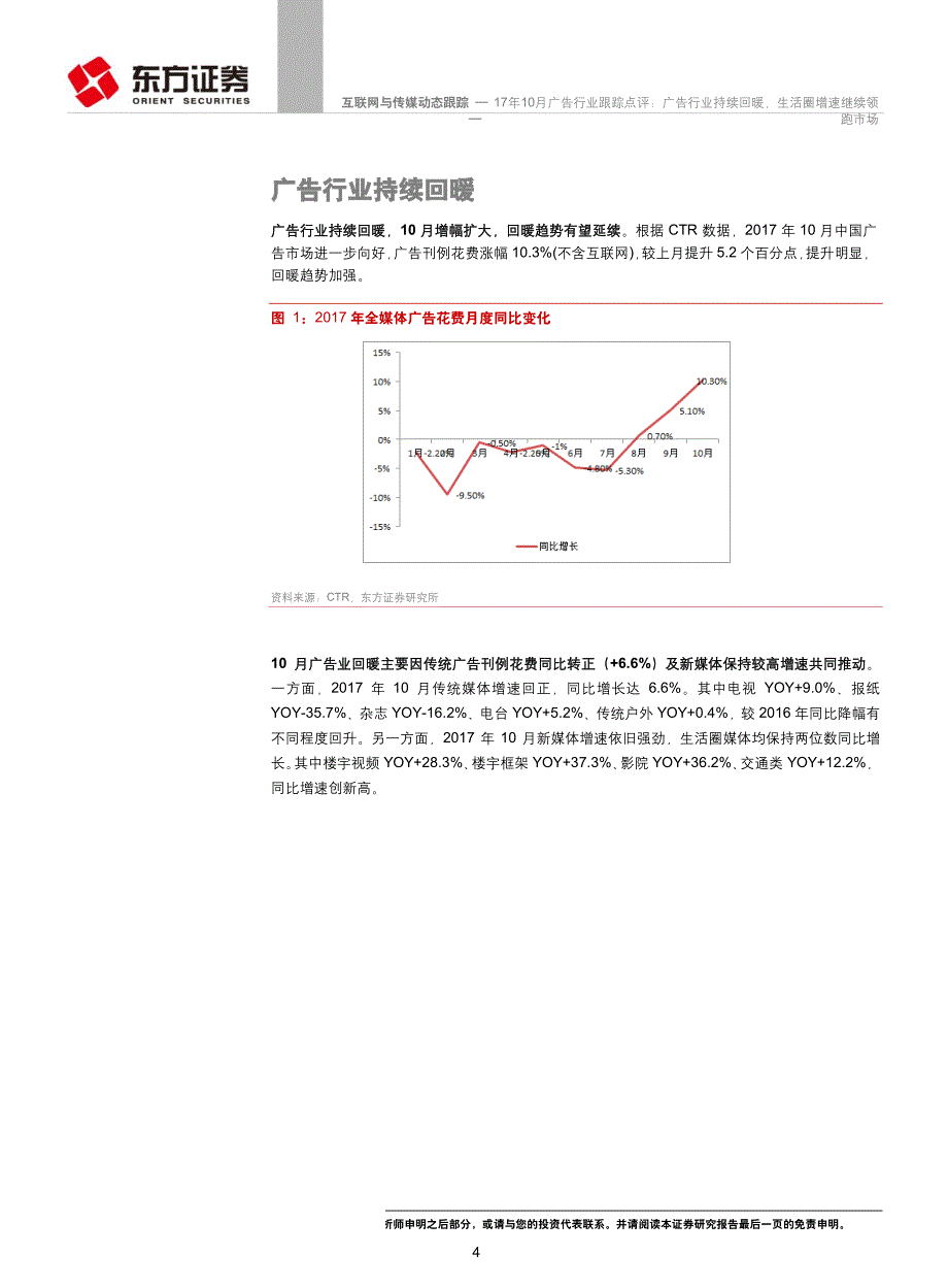 互联网与传媒行业17年10月广告行业跟踪点评：广告行业持续回暖，生活圈增速继续领跑市场_第4页