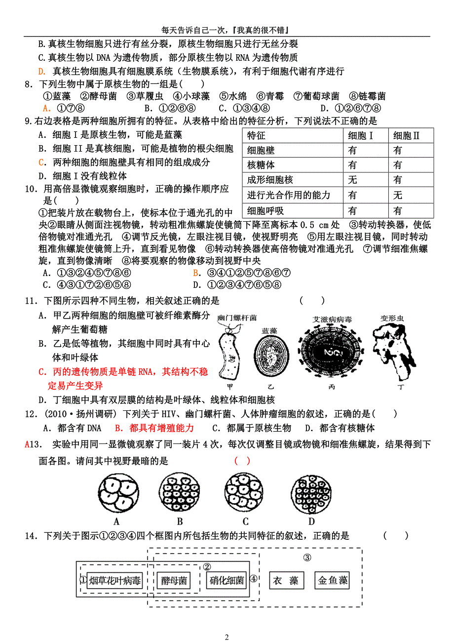 作业1：走近细胞、组成细胞的元素、化合物_第2页