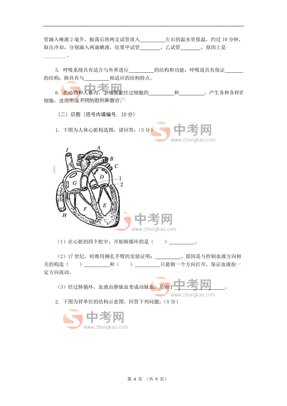 七年级生物学上册期末考试试题_第4页