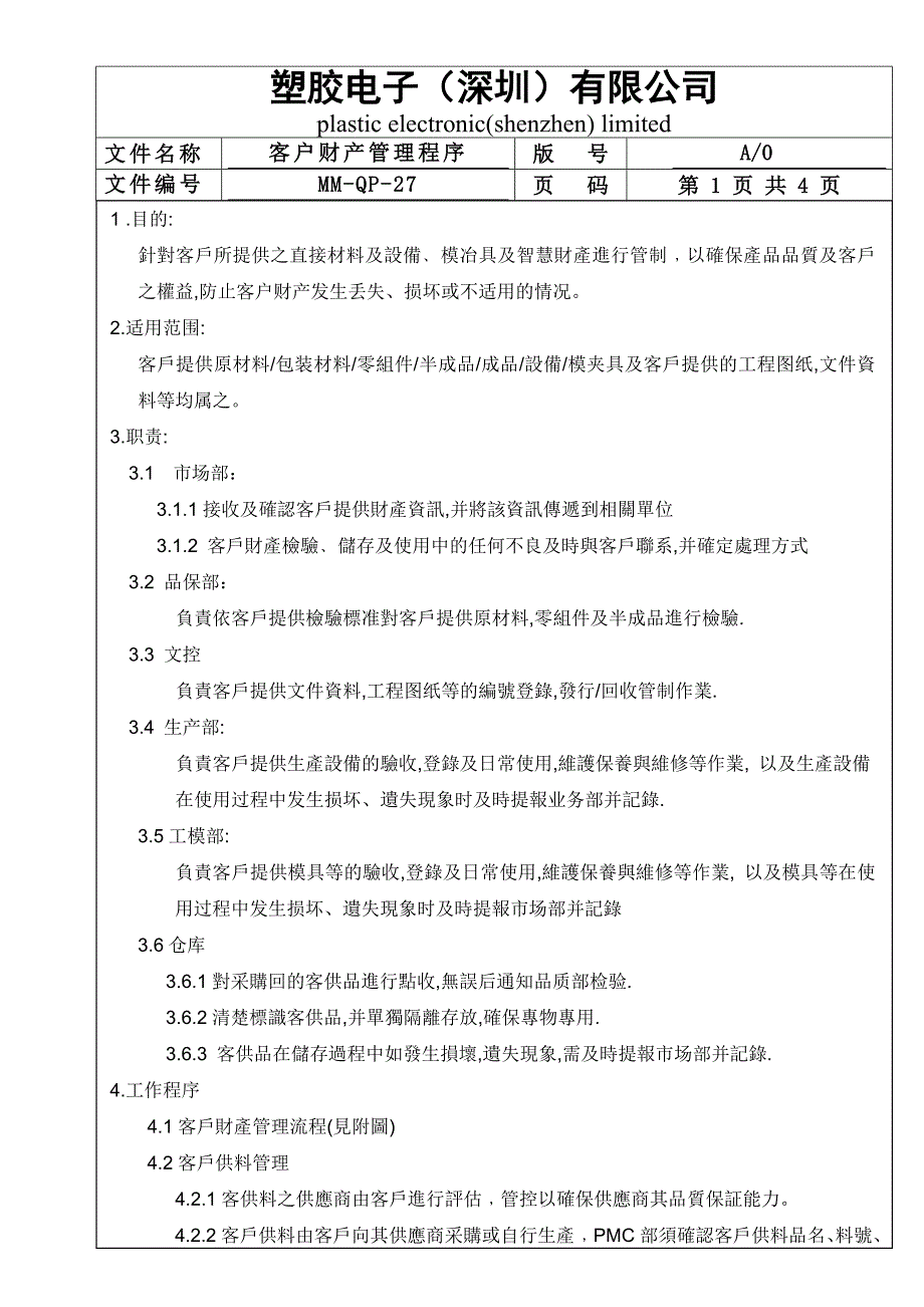 塑胶电子公司客户财产管理程序_第1页