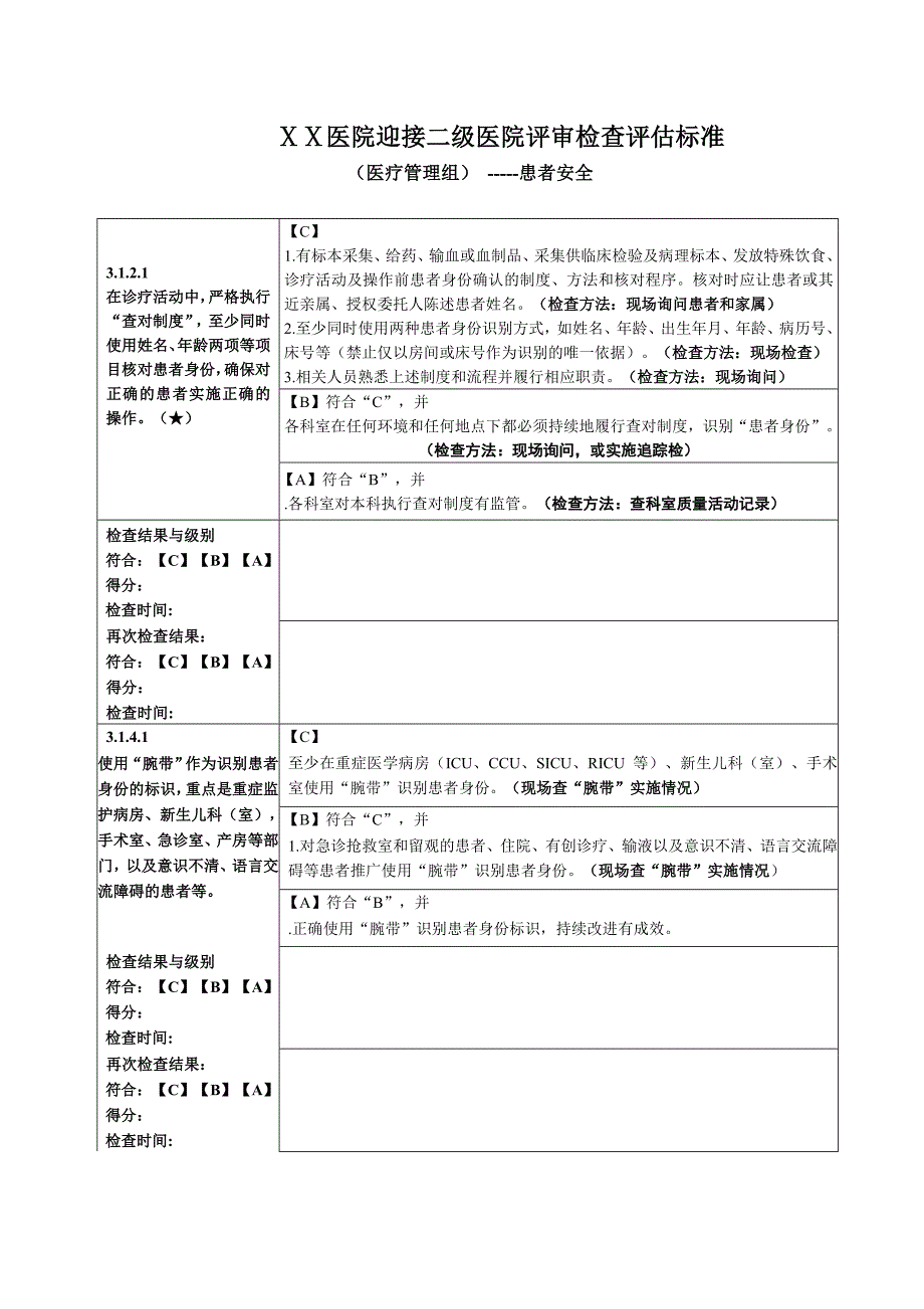 医院迎接二级医院评审检查评估标准--患者安全_2_第1页