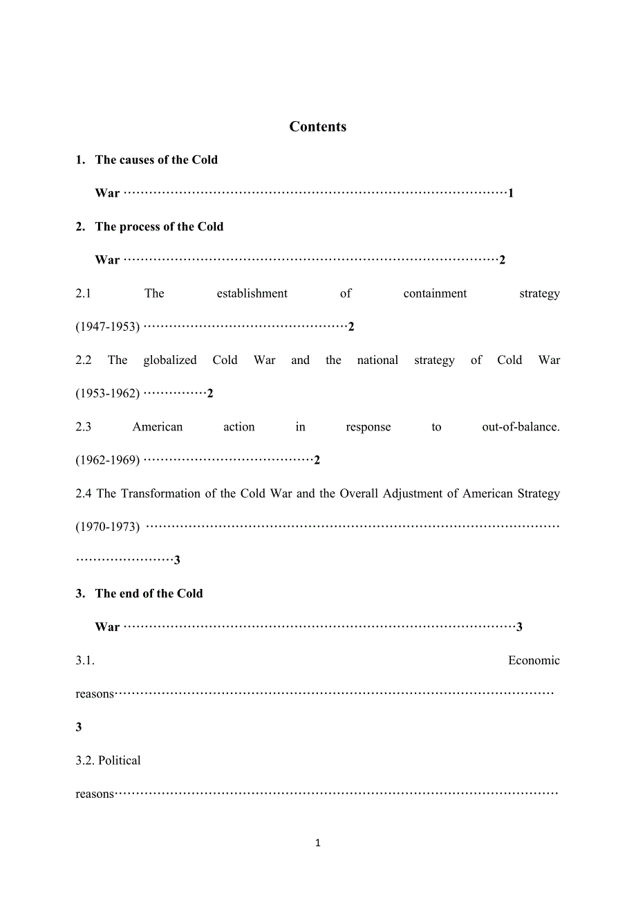 关于冷战的起因经过结果和影响;英语版论文;_第2页