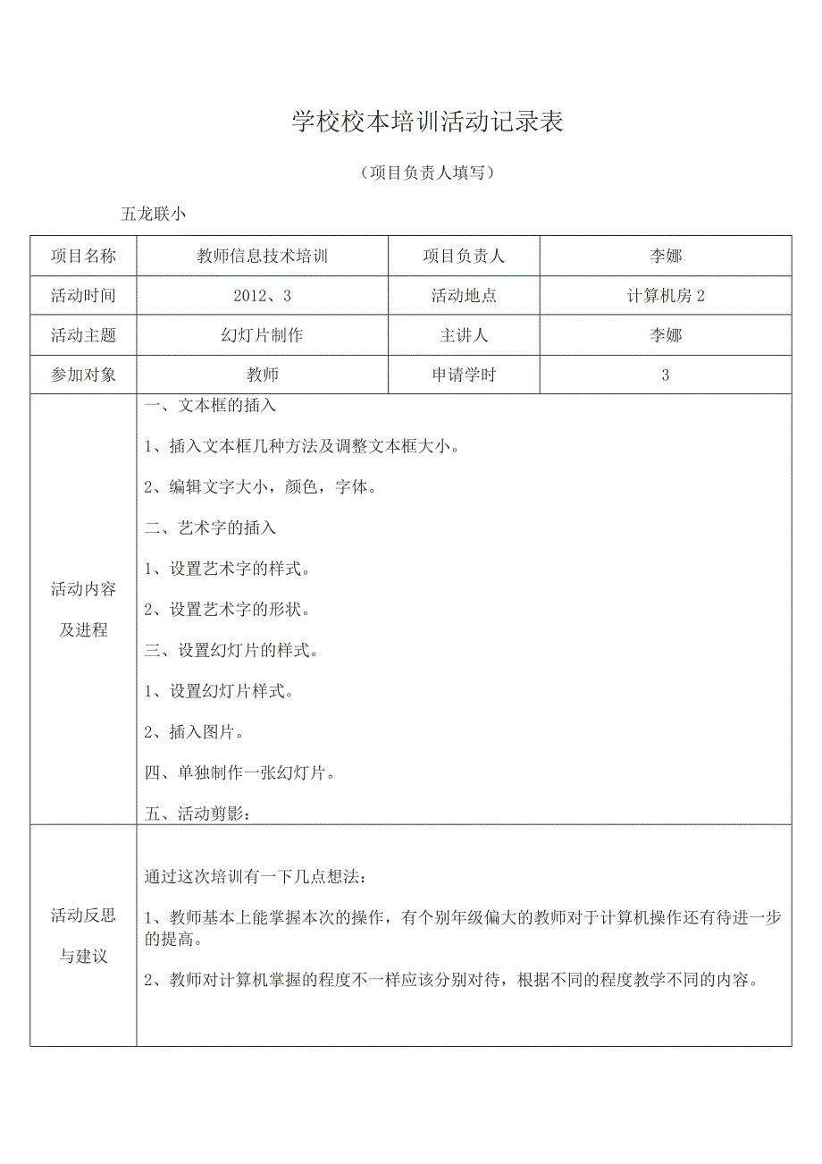 学校校本培训活动记录表_第1页