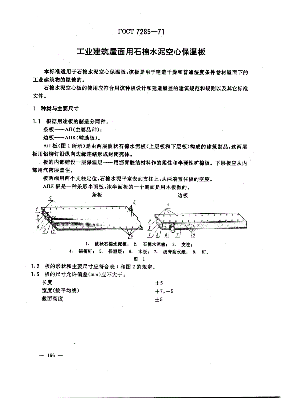 GOST 7285-1971 中文版 工业建筑屋面用石棉水泥空心保温板_第1页