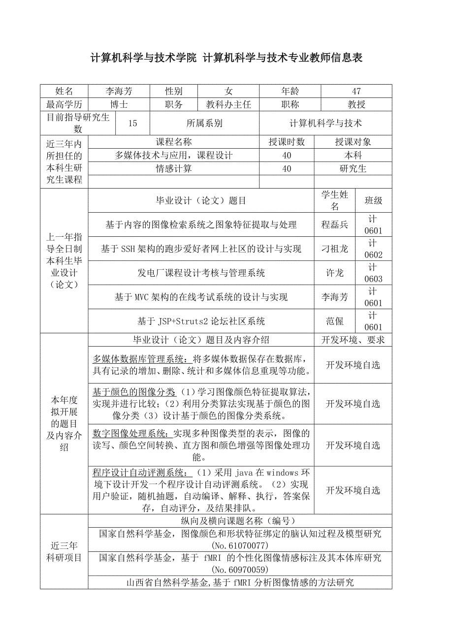 太原理工大学计算机科学与技术专业20102011学年教师信息册_第5页