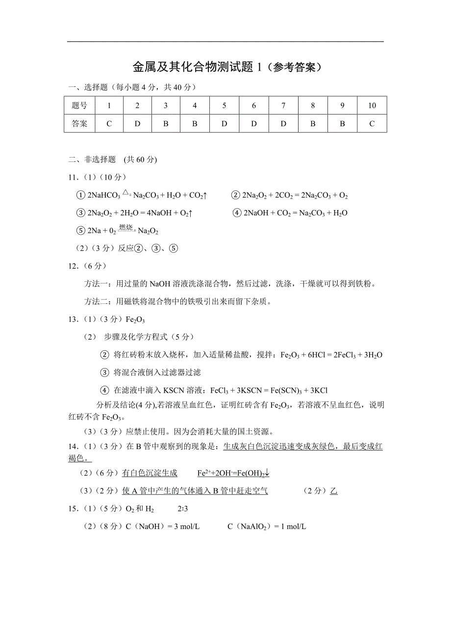 金属及其化合物练习题共五套_第4页