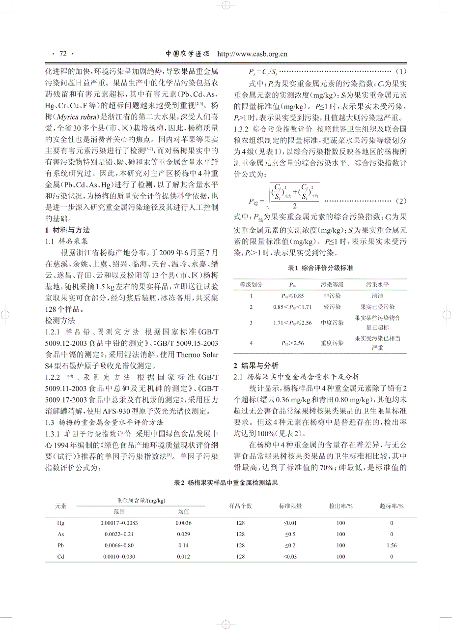 浙江省杨梅果实重金属含量水平及其质量安全评价_第2页