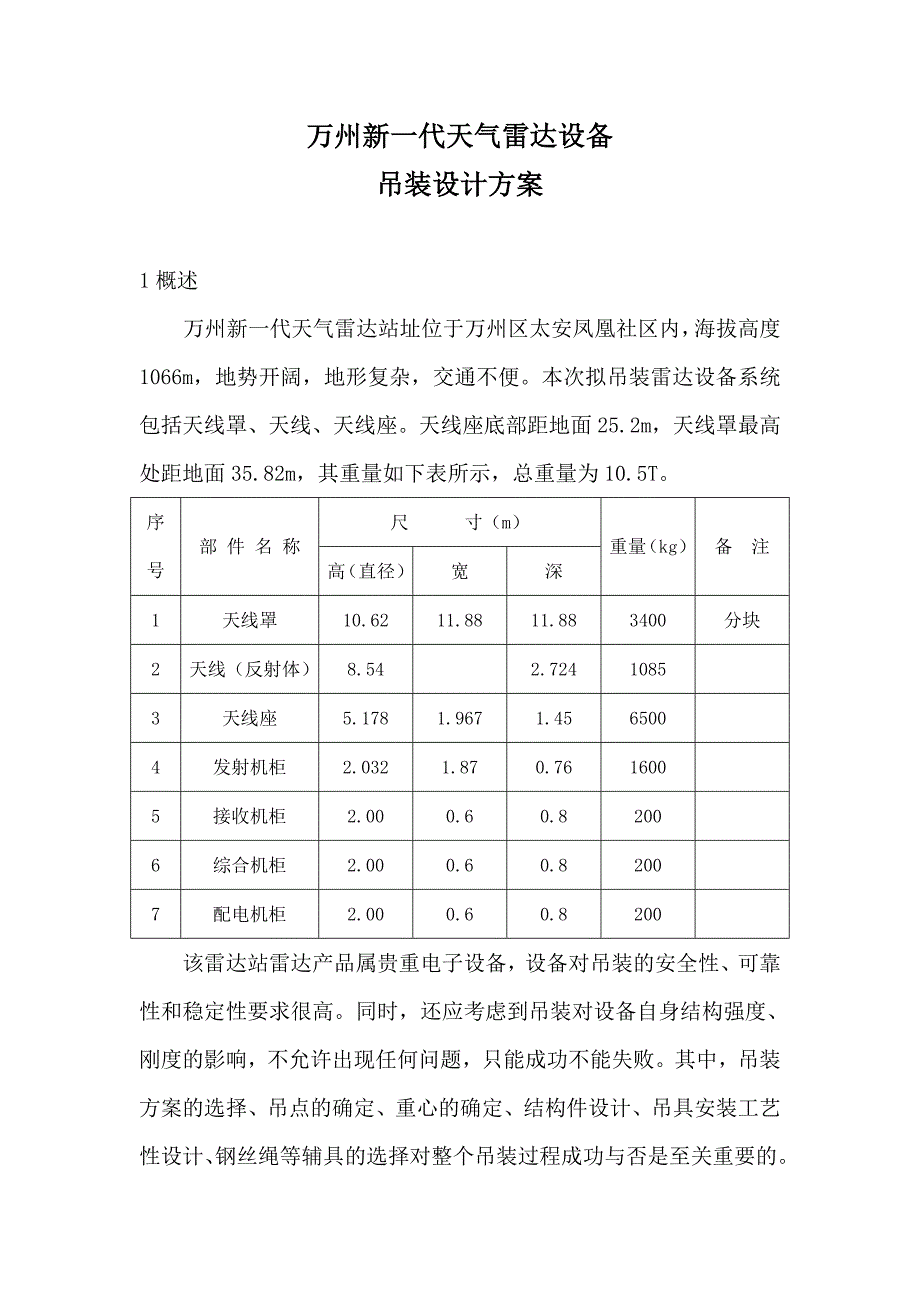 雷达设备吊装设计方案_第1页