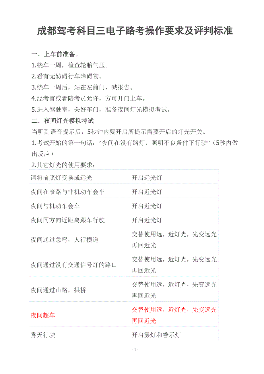 成都驾考科目三操作要求及评判标准_第1页