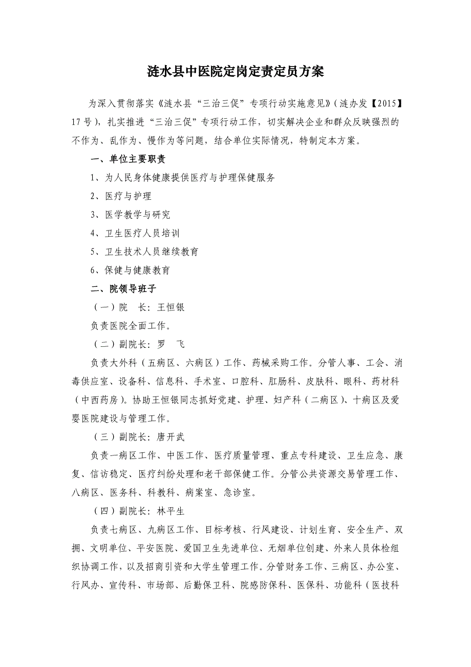 涟水县中医院定岗定责定员_第1页