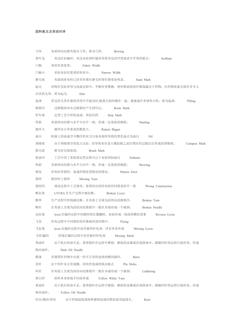 面料疵点及英语对译_第1页