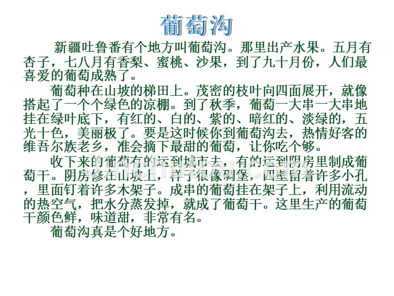 2017新人教版部编人教版二年级语文《葡萄沟》课件二_第3页