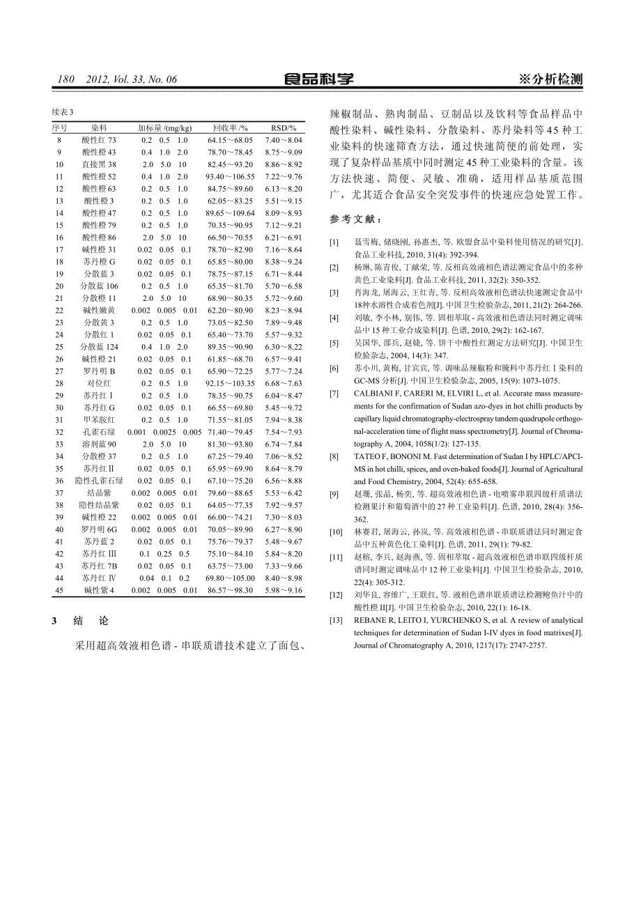 超高效液相色谱——串联四极杆质谱法快速筛查食品中的45 种工业染料_第5页