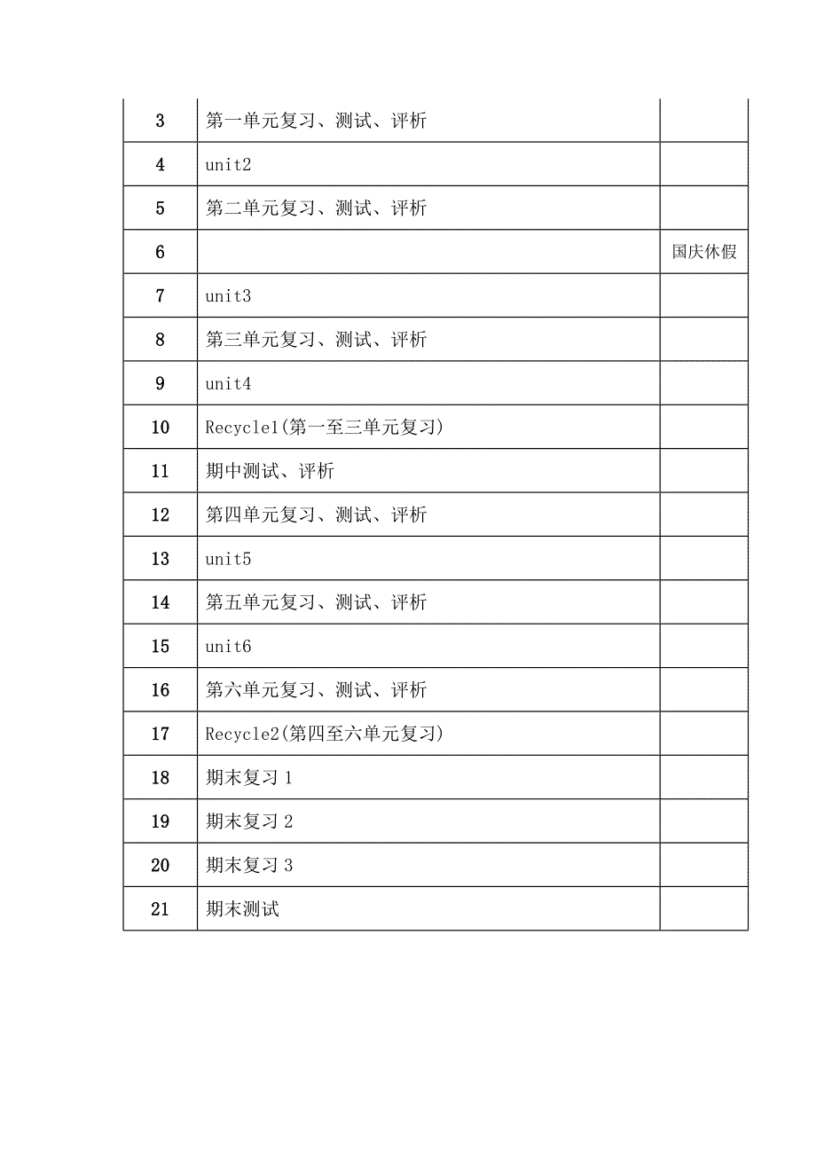 2016年春季学期五年级英语教学计划表_第3页