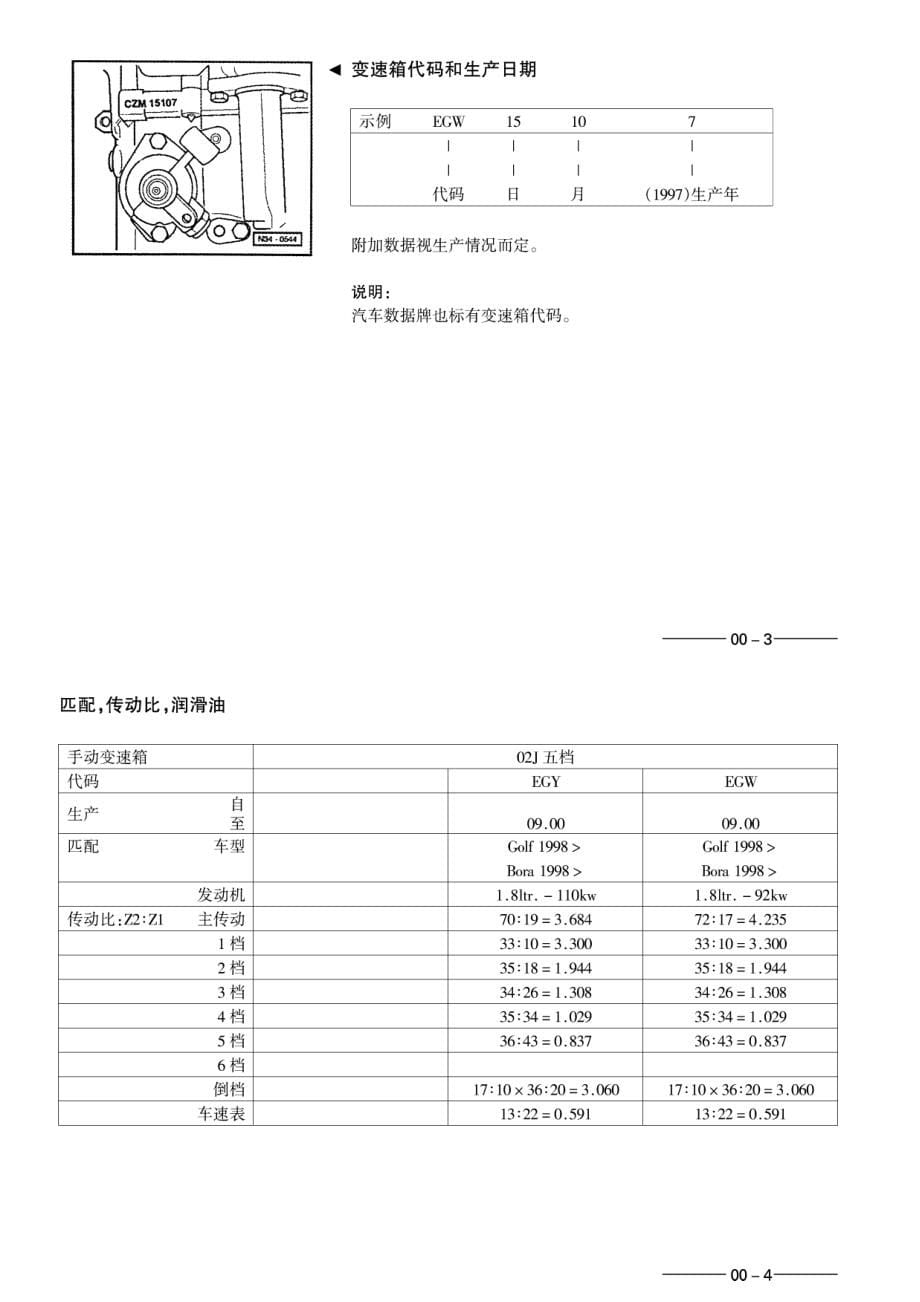 2001款一汽大众宝来及高尔夫（A4）02J五档手动变速器(EGW EGY)维修手册_第5页