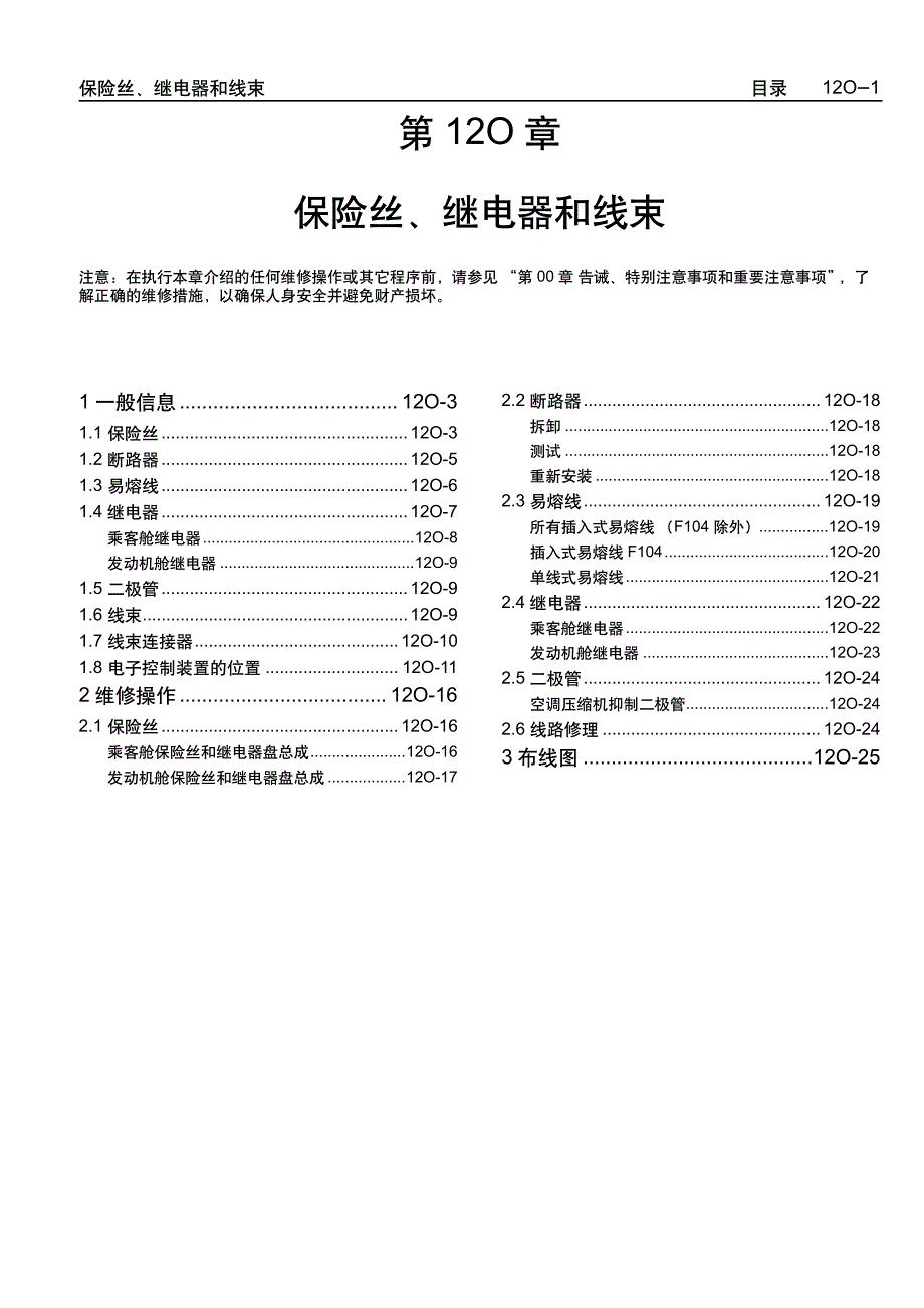 2005款上海通用别克荣誉（Royaum)保险丝、继电器和线束维修手册_第1页